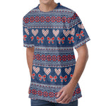 Valentine's Day Knitted Pattern Print Men's Velvet T-Shirt