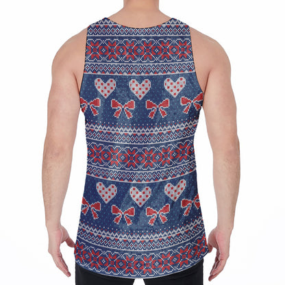 Valentine's Day Knitted Pattern Print Men's Velvet Tank Top