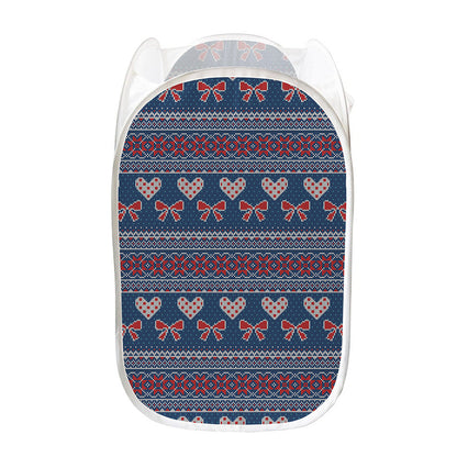 Valentine's Day Knitted Pattern Print Mesh Laundry Hamper