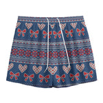 Valentine's Day Knitted Pattern Print Mesh Shorts