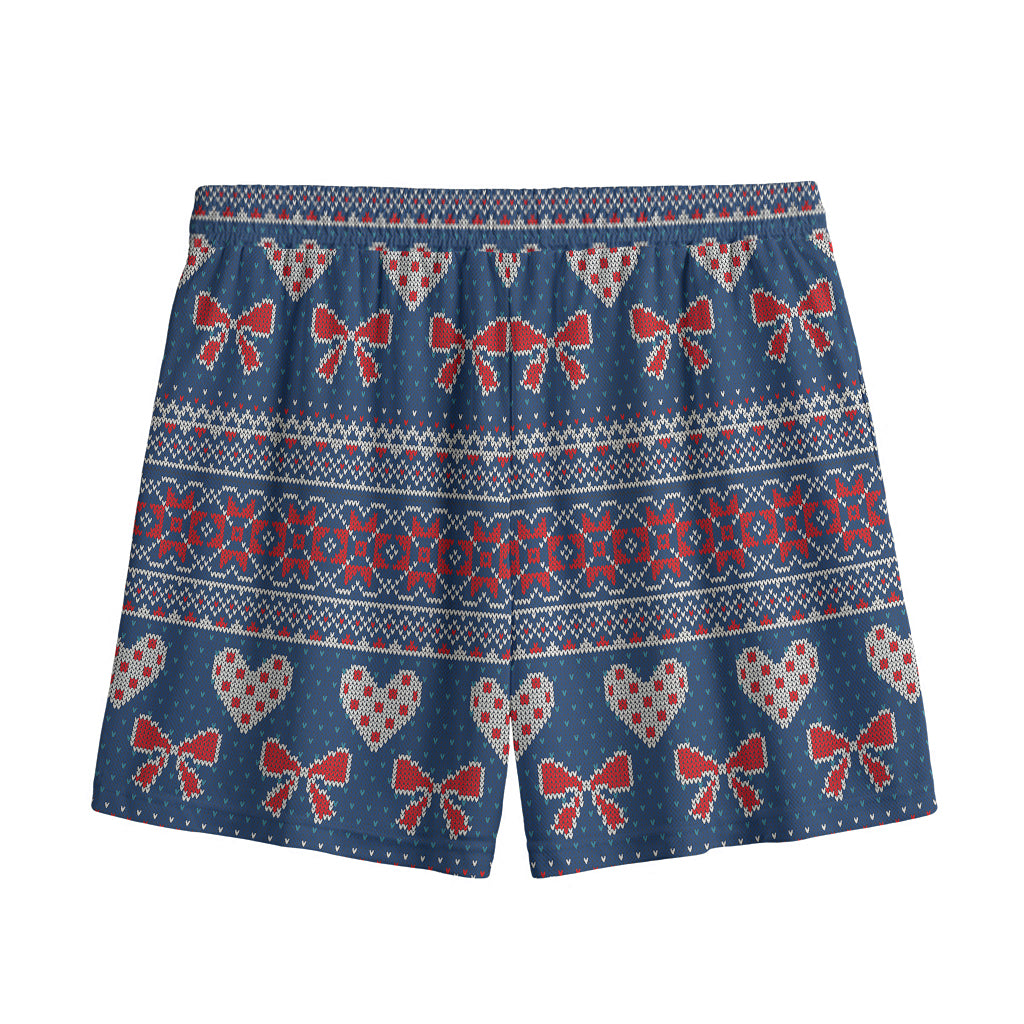 Valentine's Day Knitted Pattern Print Mesh Shorts