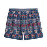 Valentine's Day Knitted Pattern Print Mesh Shorts