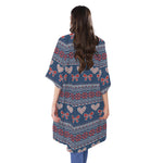 Valentine's Day Knitted Pattern Print Open Front Beach Cover Up