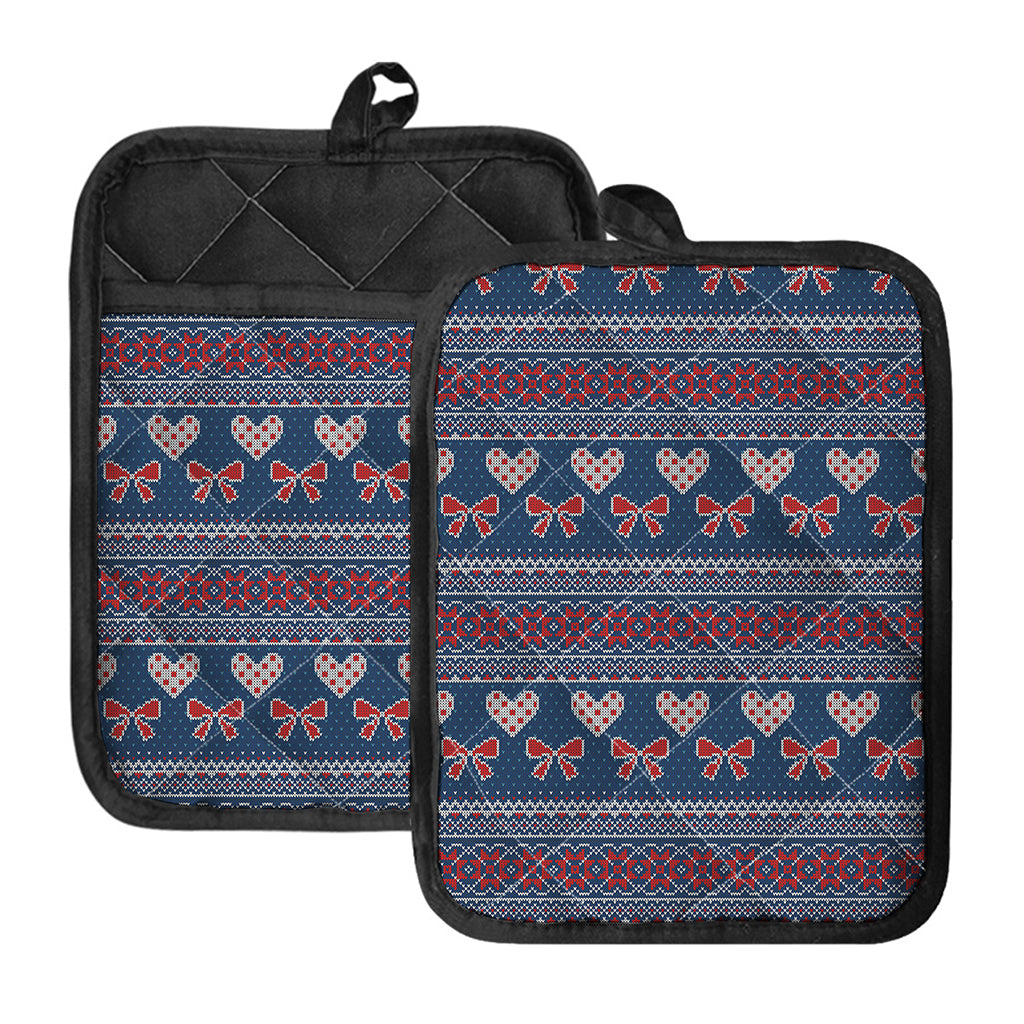 Valentine's Day Knitted Pattern Print Pot Holders With Pocket