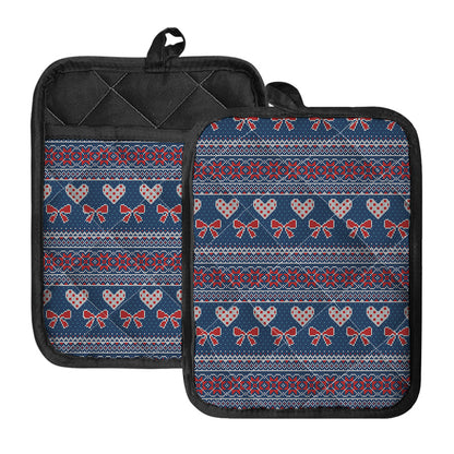 Valentine's Day Knitted Pattern Print Pot Holders With Pocket