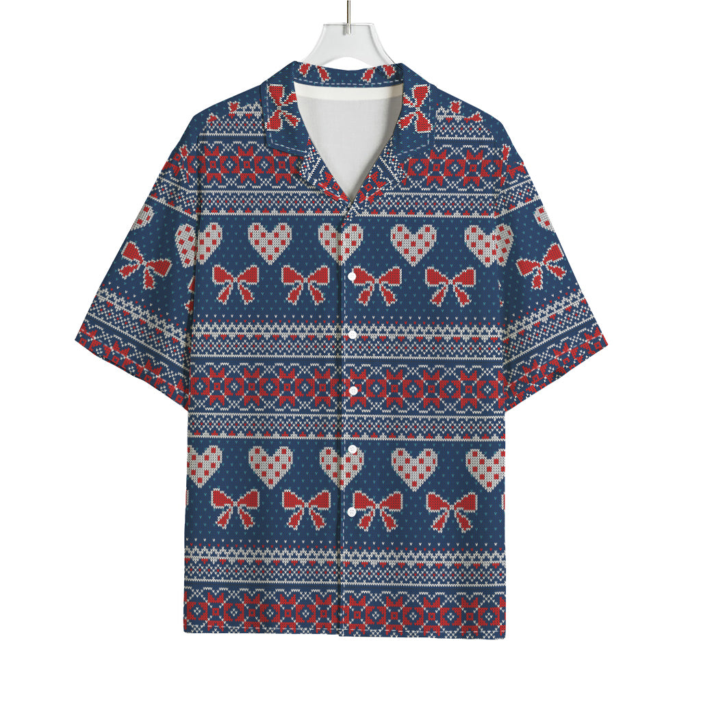 Valentine's Day Knitted Pattern Print Rayon Hawaiian Shirt
