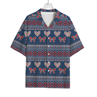 Valentine's Day Knitted Pattern Print Rayon Hawaiian Shirt