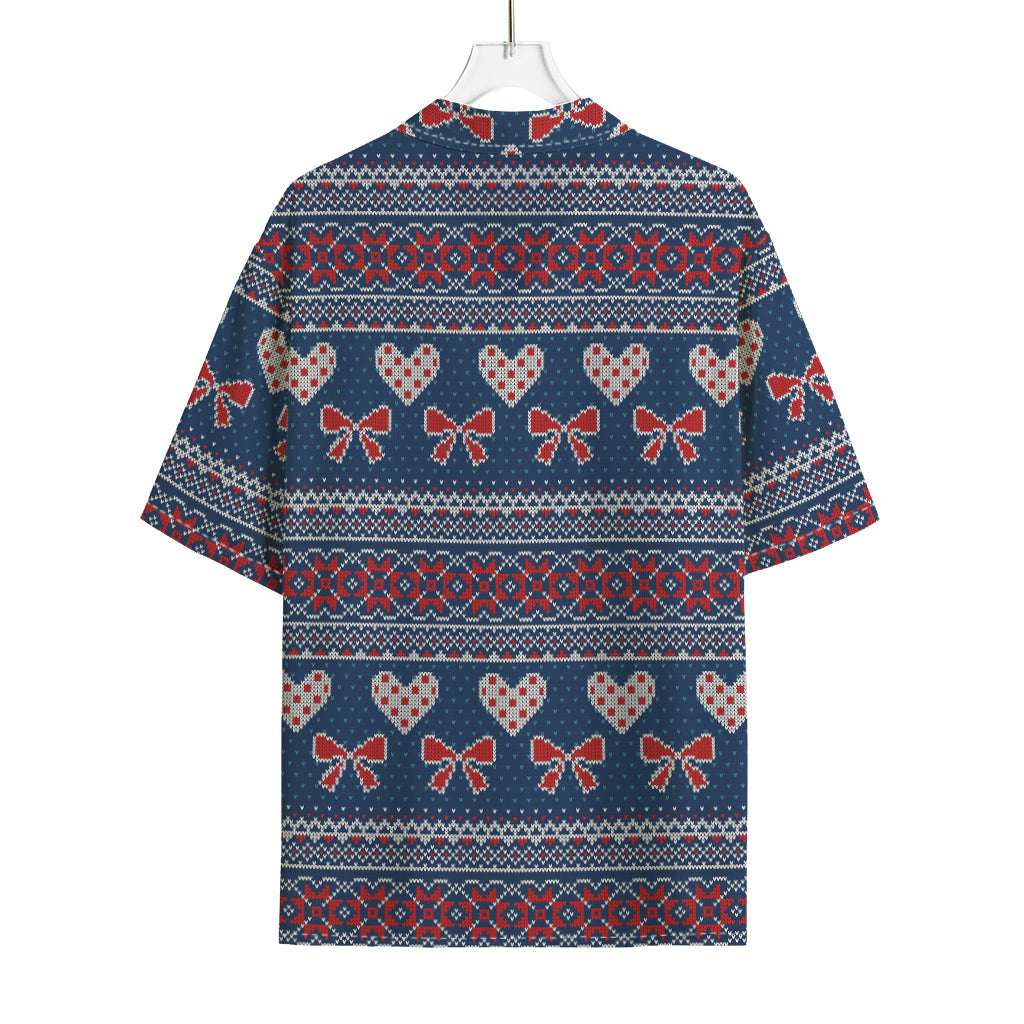 Valentine's Day Knitted Pattern Print Rayon Hawaiian Shirt