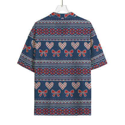 Valentine's Day Knitted Pattern Print Rayon Hawaiian Shirt