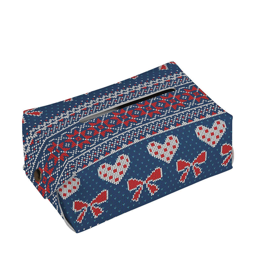 Valentine's Day Knitted Pattern Print Rectangle Tissue Box Cover