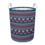 Valentine's Day Knitted Pattern Print Round Laundry Basket