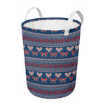 Valentine's Day Knitted Pattern Print Round Laundry Basket