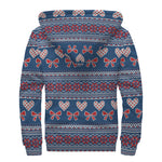 Valentine's Day Knitted Pattern Print Sherpa Lined Zip Up Hoodie