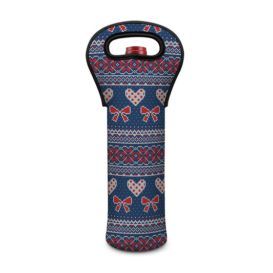 Valentine's Day Knitted Pattern Print Single Neoprene Wine Tote