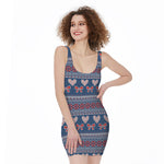 Valentine's Day Knitted Pattern Print Sleeveless Bodycon Dress
