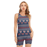 Valentine's Day Knitted Pattern Print Sleeveless One Piece Swimsuit