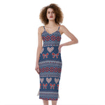Valentine's Day Knitted Pattern Print Slim Fit Midi Cami Dress