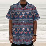 Valentine's Day Knitted Pattern Print Textured Short Sleeve Shirt