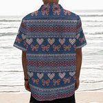 Valentine's Day Knitted Pattern Print Textured Short Sleeve Shirt