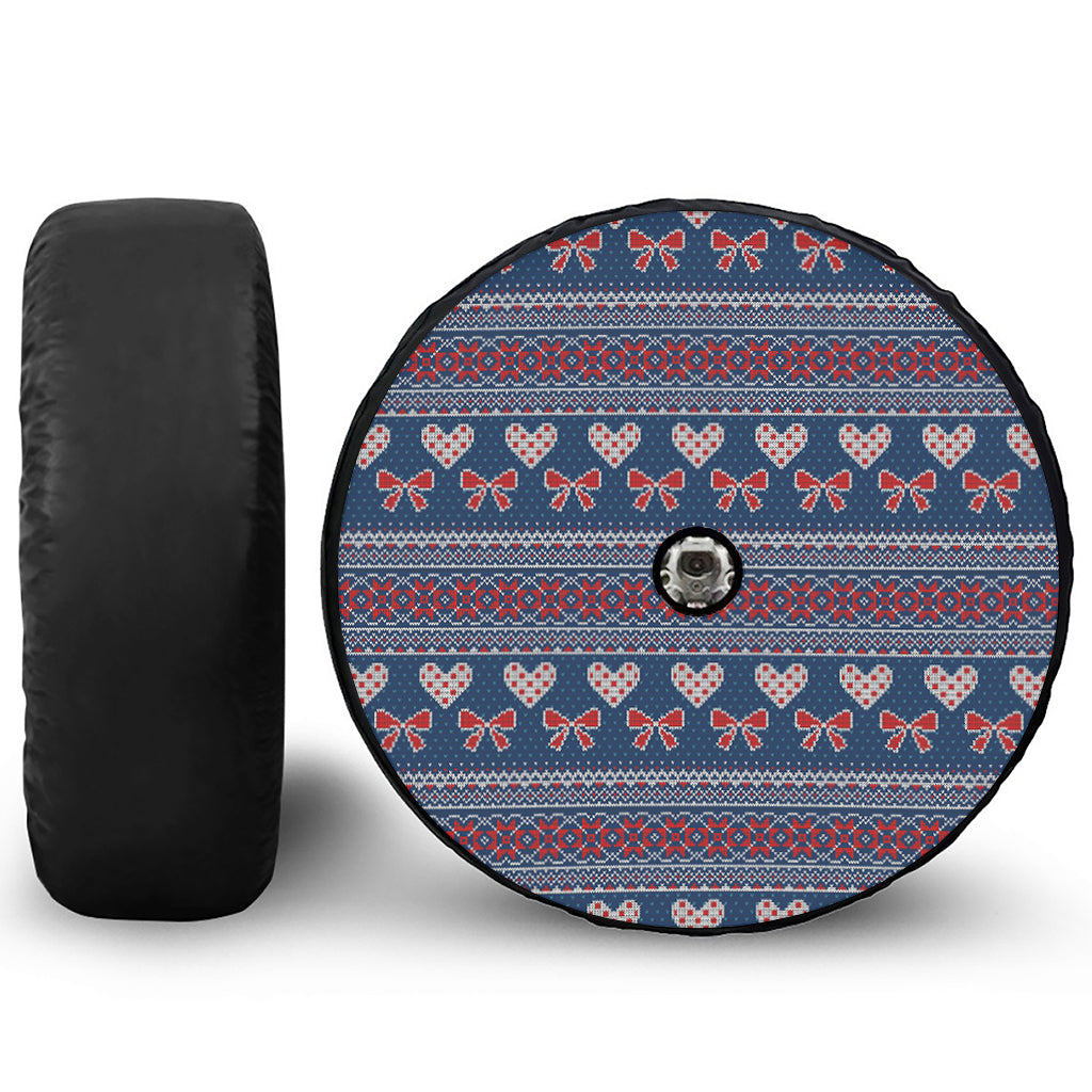 Valentine's Day Knitted Pattern Print Tire Cover With Camera Hole