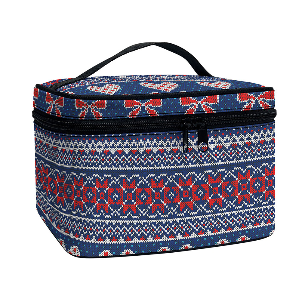 Valentine's Day Knitted Pattern Print Travel Makeup Bag