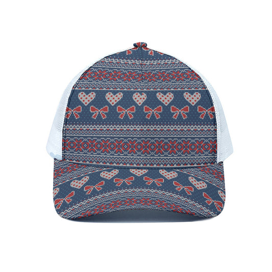 Valentine's Day Knitted Pattern Print White Mesh Trucker Cap