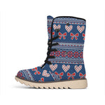 Valentine's Day Knitted Pattern Print Winter Boots