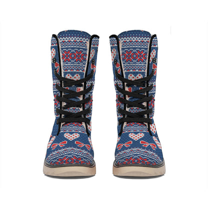 Valentine's Day Knitted Pattern Print Winter Boots