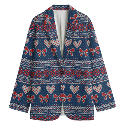 Valentine's Day Knitted Pattern Print Women's Blazer