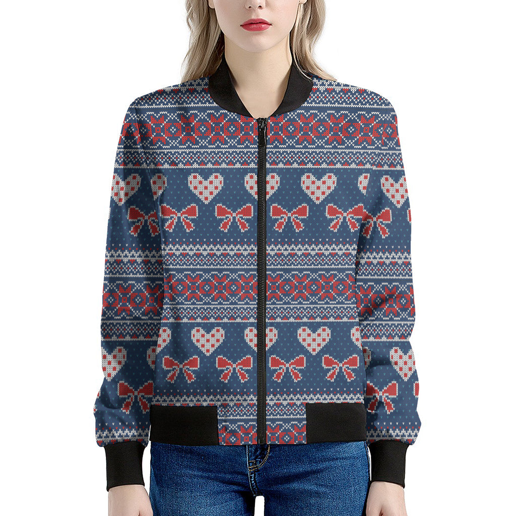 Valentine's Day Knitted Pattern Print Women's Bomber Jacket