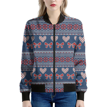 Valentine's Day Knitted Pattern Print Women's Bomber Jacket