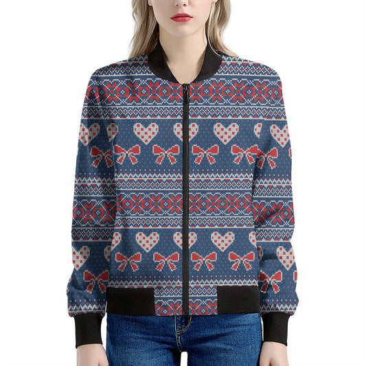 Valentine's Day Knitted Pattern Print Women's Bomber Jacket