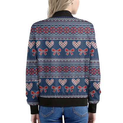 Valentine's Day Knitted Pattern Print Women's Bomber Jacket