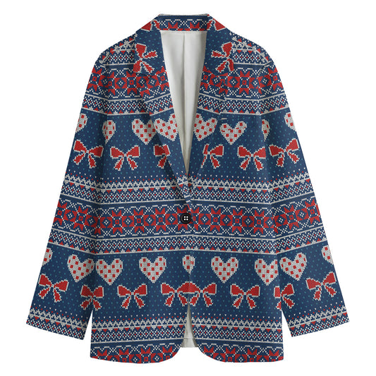 Valentine's Day Knitted Pattern Print Women's Cotton Blazer