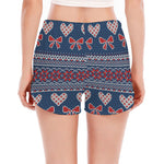 Valentine's Day Knitted Pattern Print Women's Split Running Shorts