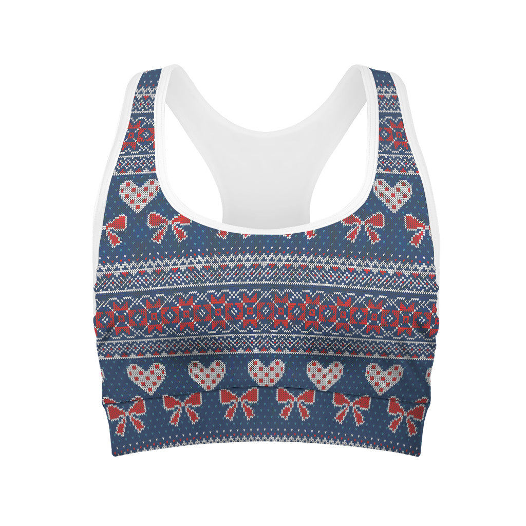 Valentine's Day Knitted Pattern Print Women's Sports Bra