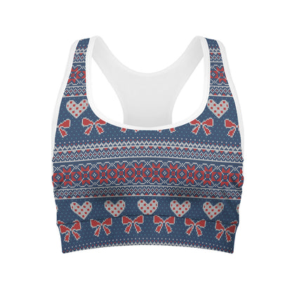 Valentine's Day Knitted Pattern Print Women's Sports Bra