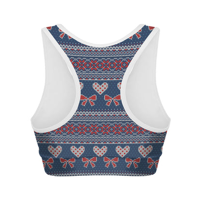 Valentine's Day Knitted Pattern Print Women's Sports Bra
