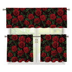 Valentine's Day Rose Pattern Print 3 Piece Kitchen Curtains
