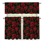Valentine's Day Rose Pattern Print 3 Piece Kitchen Curtains