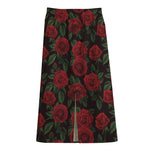Valentine's Day Rose Pattern Print Cotton Front Slit Maxi Skirt