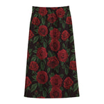 Valentine's Day Rose Pattern Print Cotton Front Slit Maxi Skirt