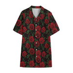 Valentine's Day Rose Pattern Print Cotton Hawaiian Shirt