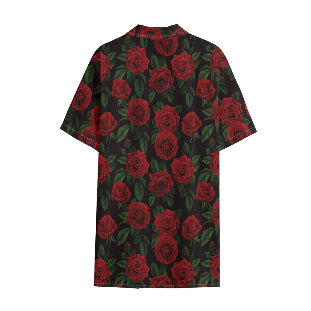 Valentine's Day Rose Pattern Print Cotton Hawaiian Shirt