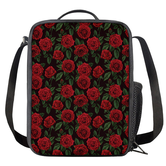 Valentine's Day Rose Pattern Print Crossbody Lunch Bag