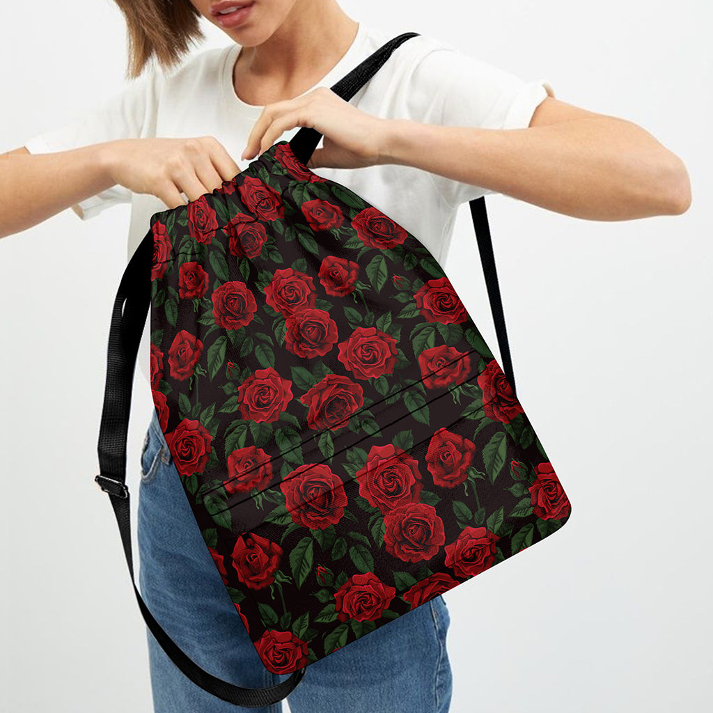 Valentine's Day Rose Pattern Print Drawstring Backpack