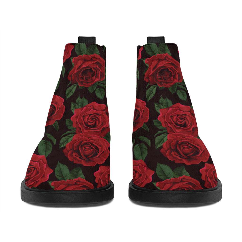 Valentine's Day Rose Pattern Print Flat Ankle Boots