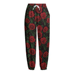 Valentine's Day Rose Pattern Print Fleece Lined Knit Pants