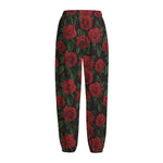 Valentine's Day Rose Pattern Print Fleece Lined Knit Pants