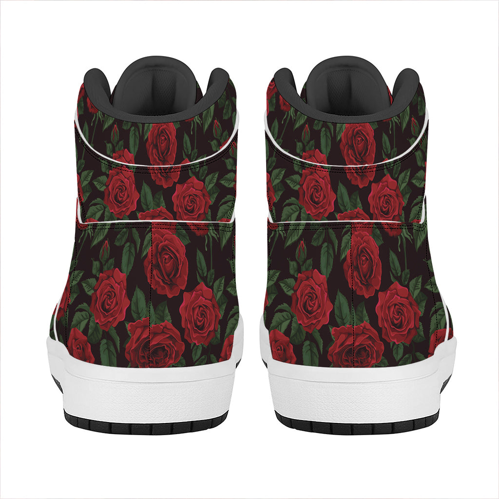 Valentine's Day Rose Pattern Print High Top Leather Sneakers